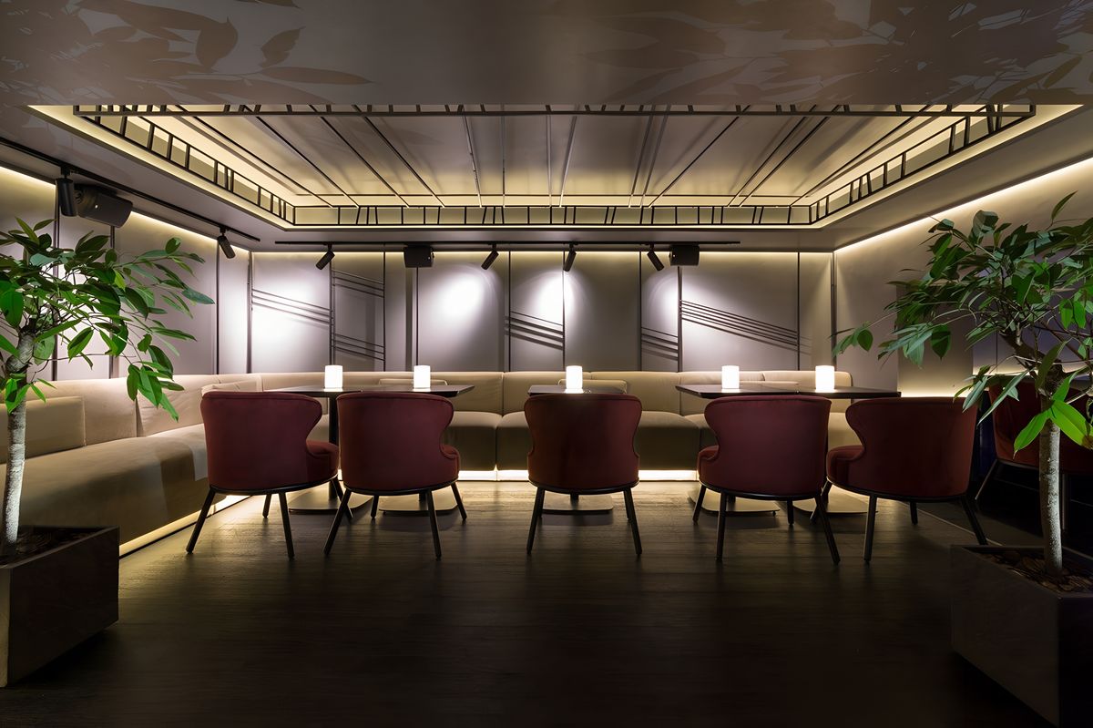lounge banquette and wall paneling