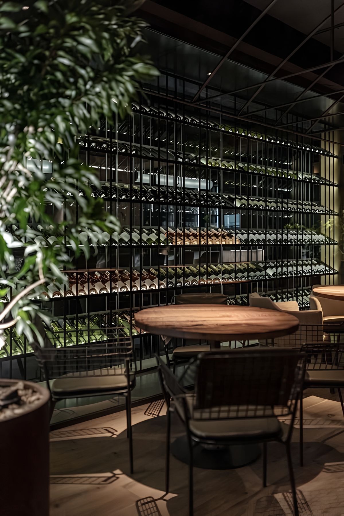 floor-to-ceiling wine display