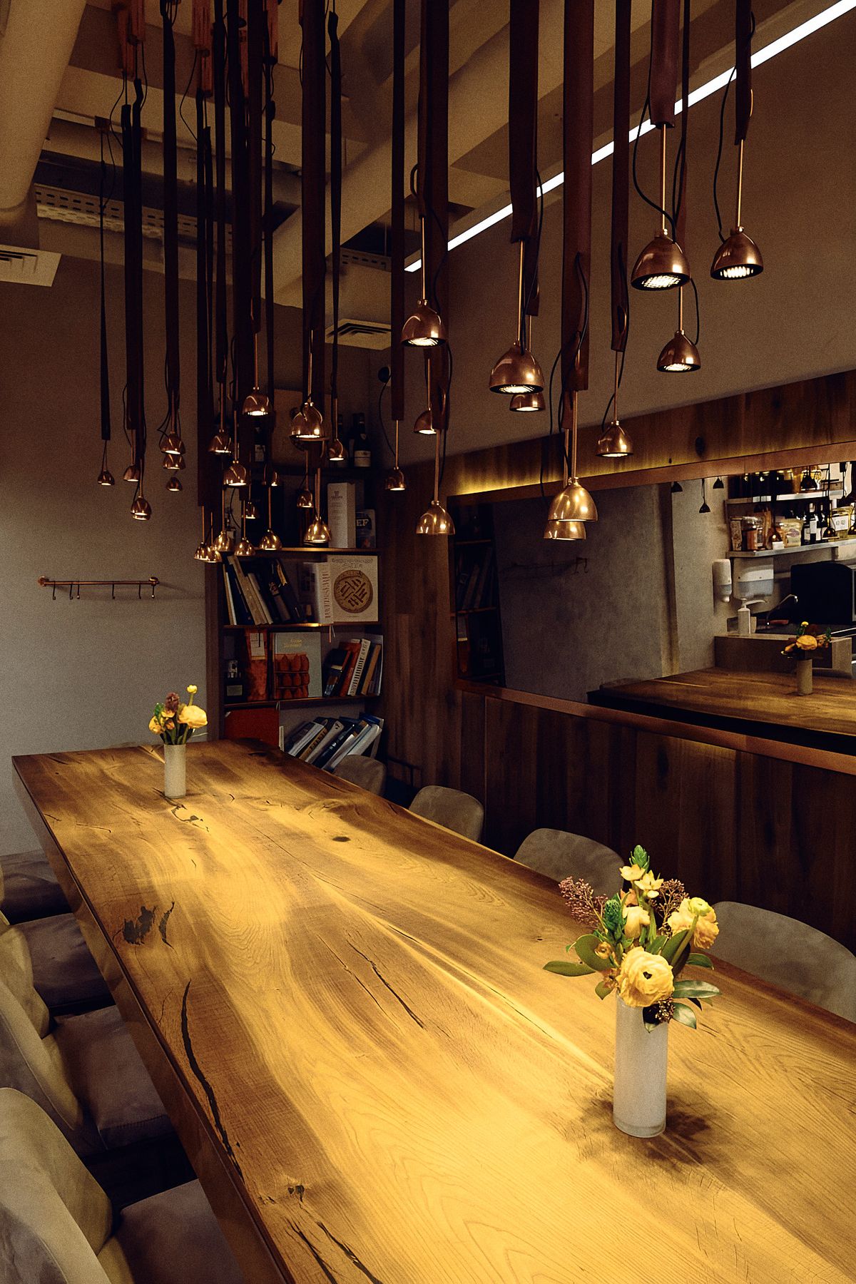 detail of communal table surface