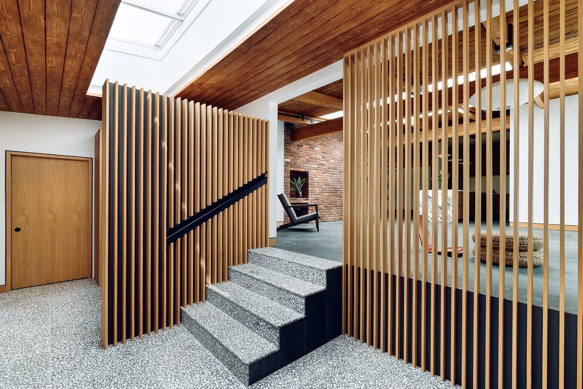 terrazzo staircase with slat screen