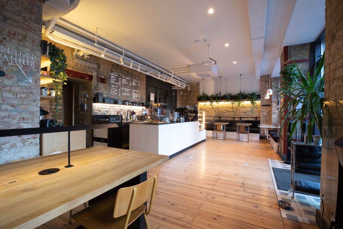 main bar counter and communal table overview