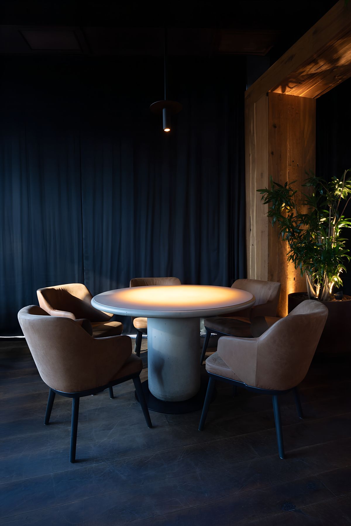 spotlit concrete round table